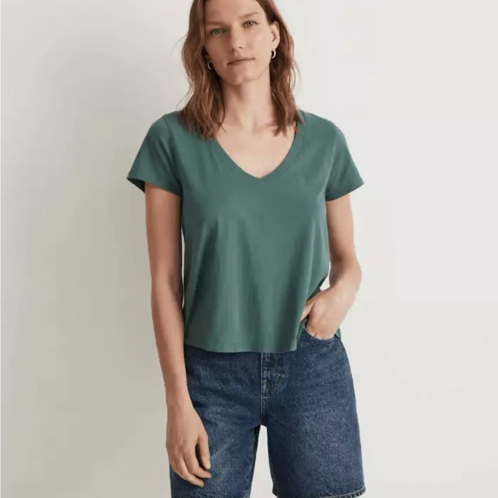 Madewell Softfade Green Cotton V-Neck Tee L